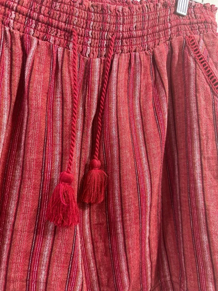 Briggs Shorts Size XL Red Striped Pattern Tassel Drawstring Pockets Linen Blend - Picture 7 of 15